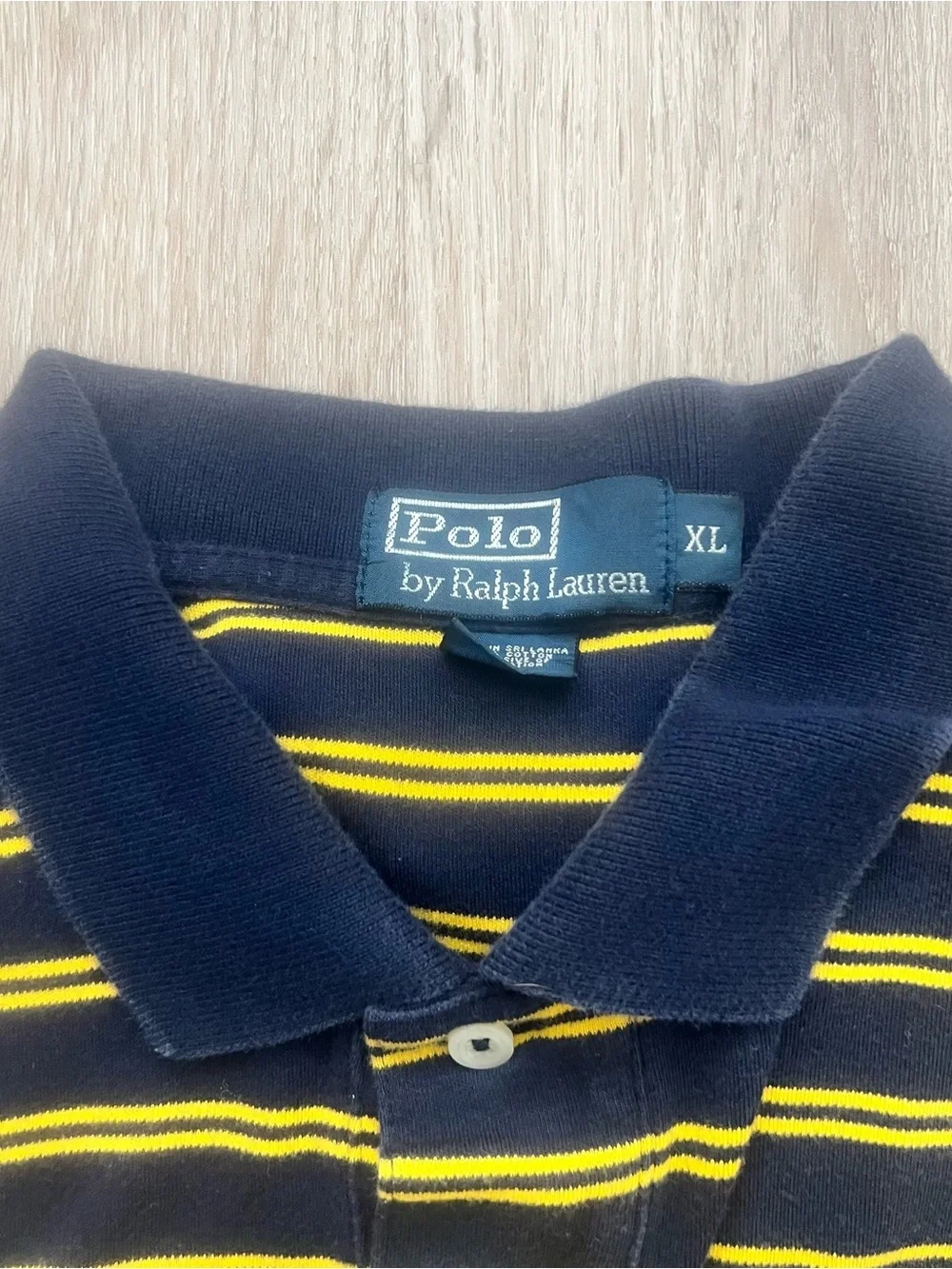 Vintage 90s Polo Ralph Lauren Striped Polo Shirt Mens XL Yellow Navy Preppy
